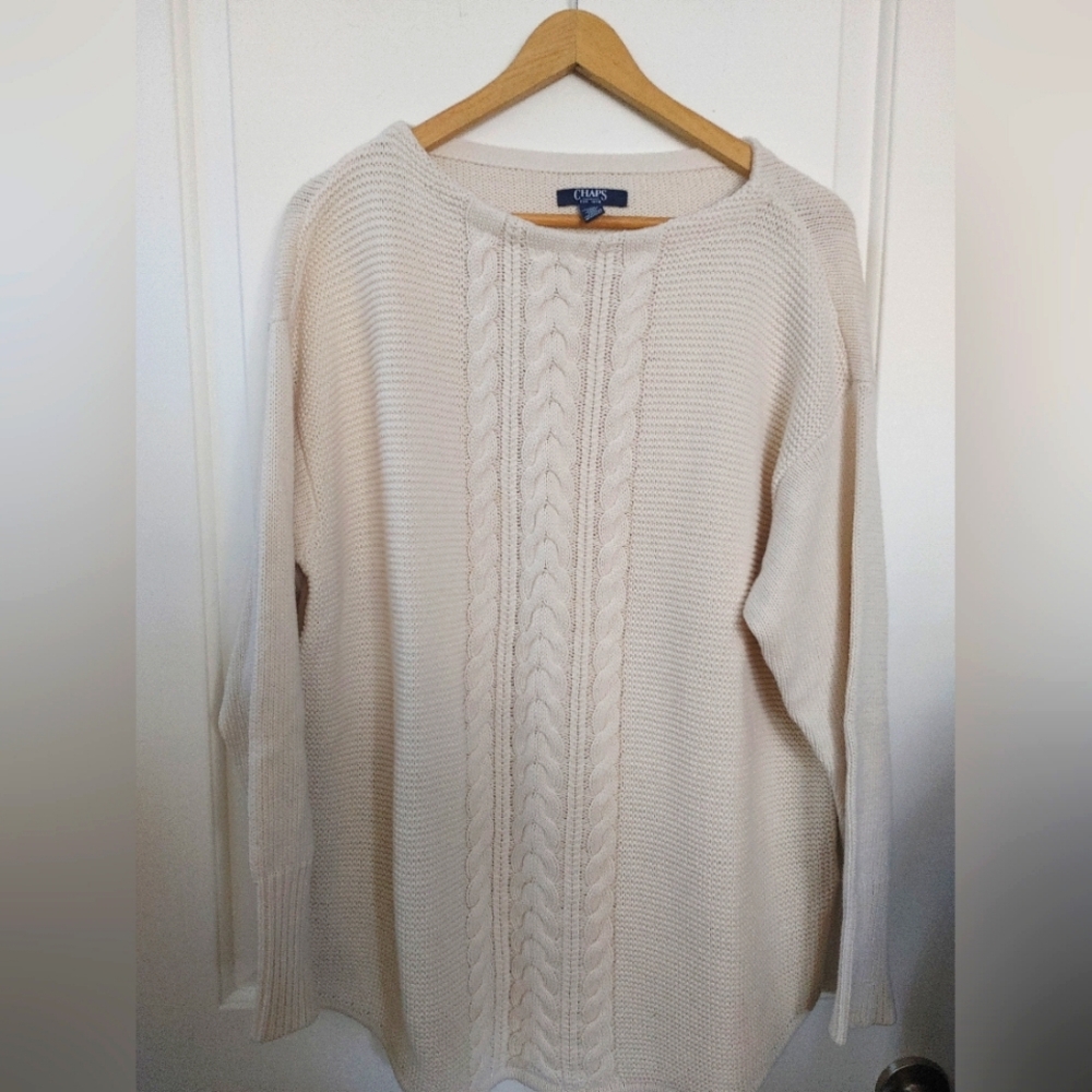 Chaps Ivory Cable Knit Sweater ~ Size L